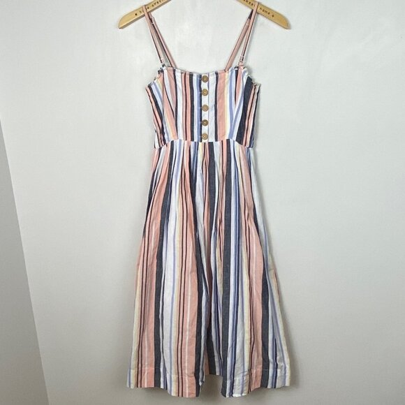 Free People Lilah Midi Dress Size XS Striped Rayon Bohemian Button Convertible - Picture 12 of 13